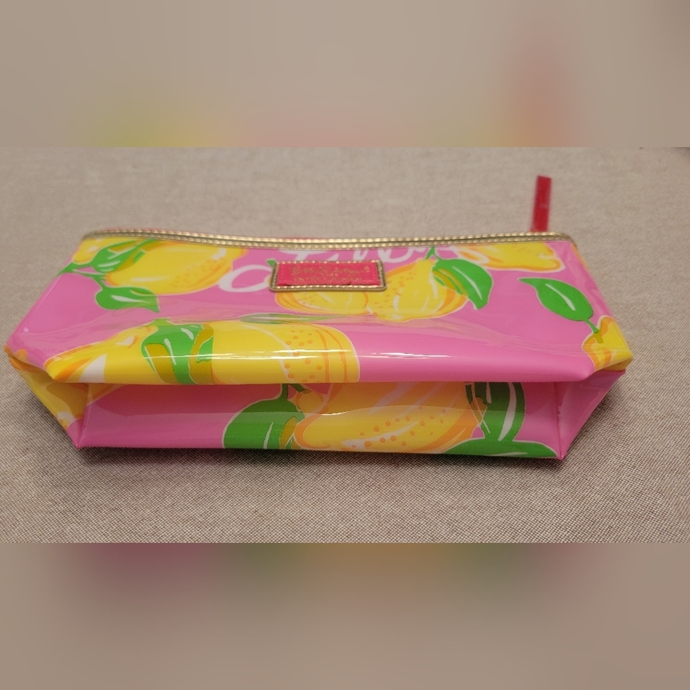Lilly Pulitzer/Estee Lauder NWOT Small Plastic Make-Up Bag PINK W/LEMONS - Picture 6 of 11